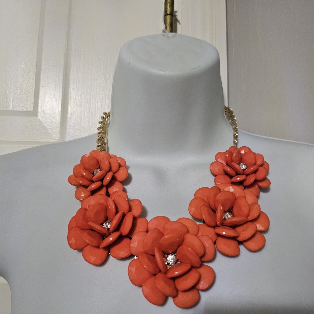 Floral Statement Necklace in Vibrant Orange